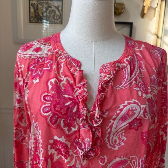 Talbots Whisper Weight Cotton Batik Print Tunic Pink Salmon L - Picture 2 of 6